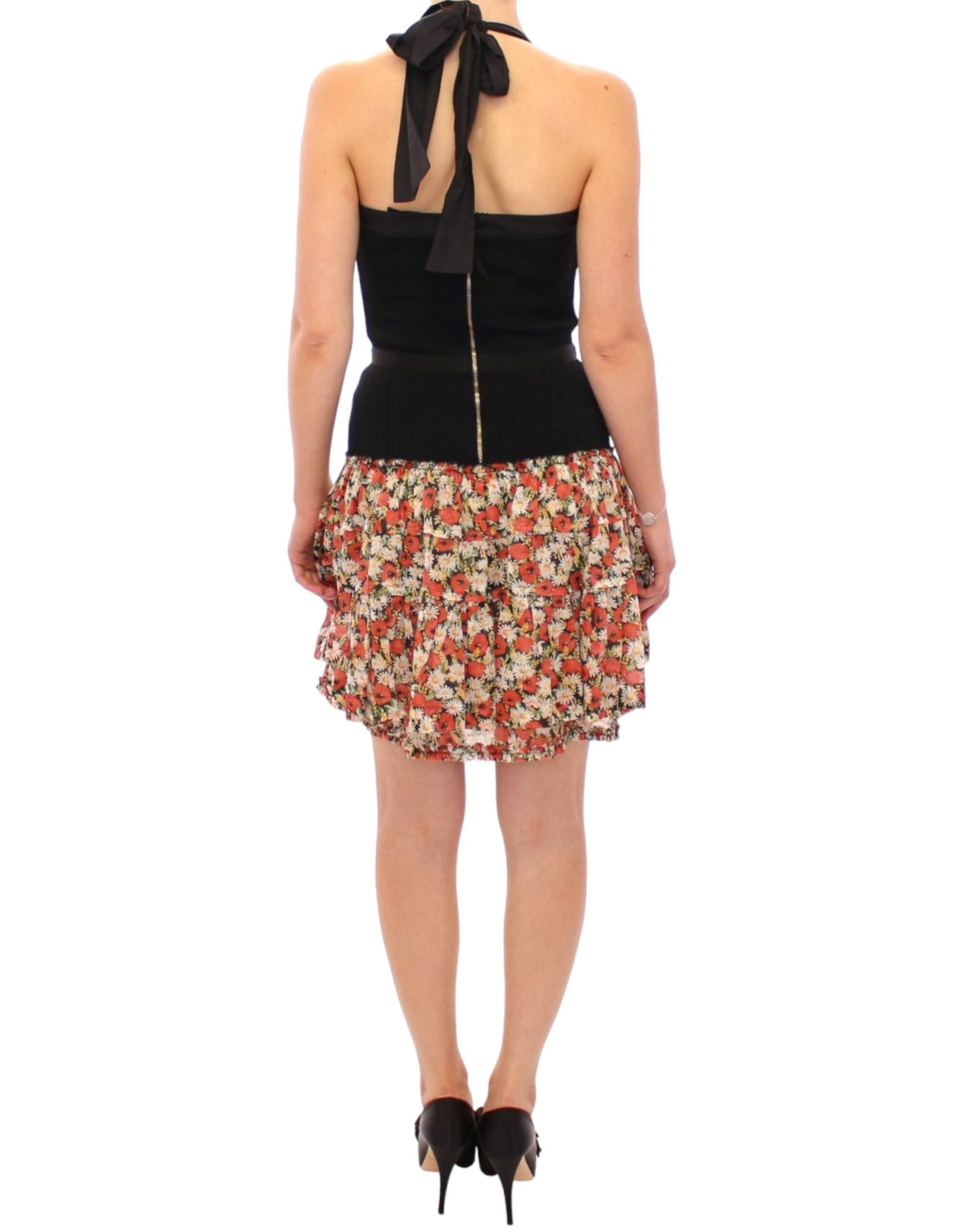 Dolce & Gabbana Multicolored Floral Bubble Halterneck Dress – Cotton-Viscose, Zipper, Logo Detail, Italian