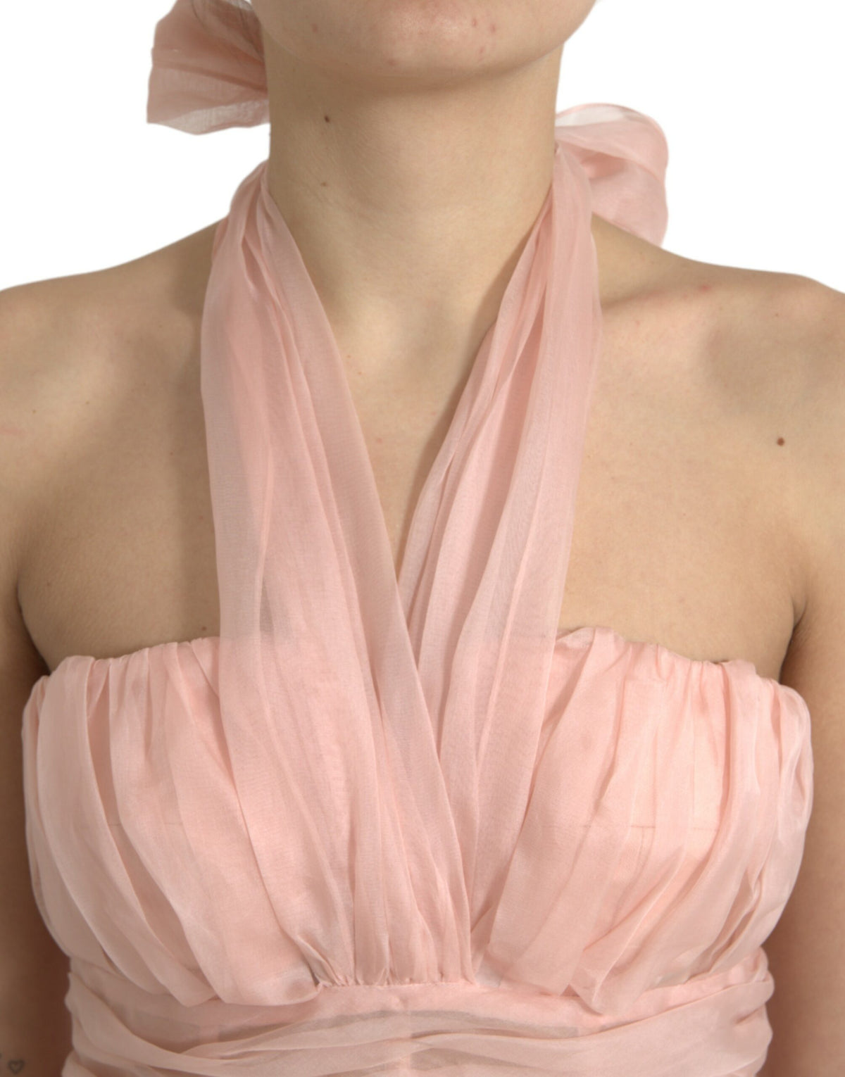Dolce & Gabbana Pink Silk Chiffon Halter Pleated A-Line Midi Dress – 100% Silk