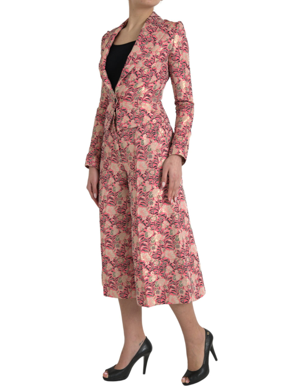 Dolce & Gabbana Pink Floral Jacquard Slim Fit 2 Piece Suit