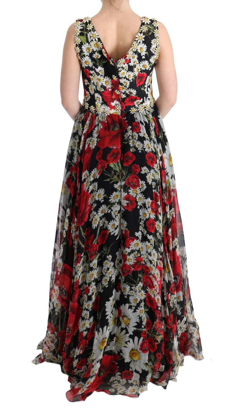 Dolce & Gabbana Multicolor Silk Floral Crystal Long Maxi Dress