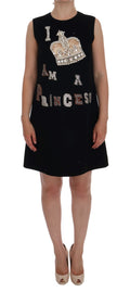 Dolce & Gabbana Black 100% Wool 'I AM A PRINCESS' Crystal Shift Dress – Pearls, Zipper, Italian