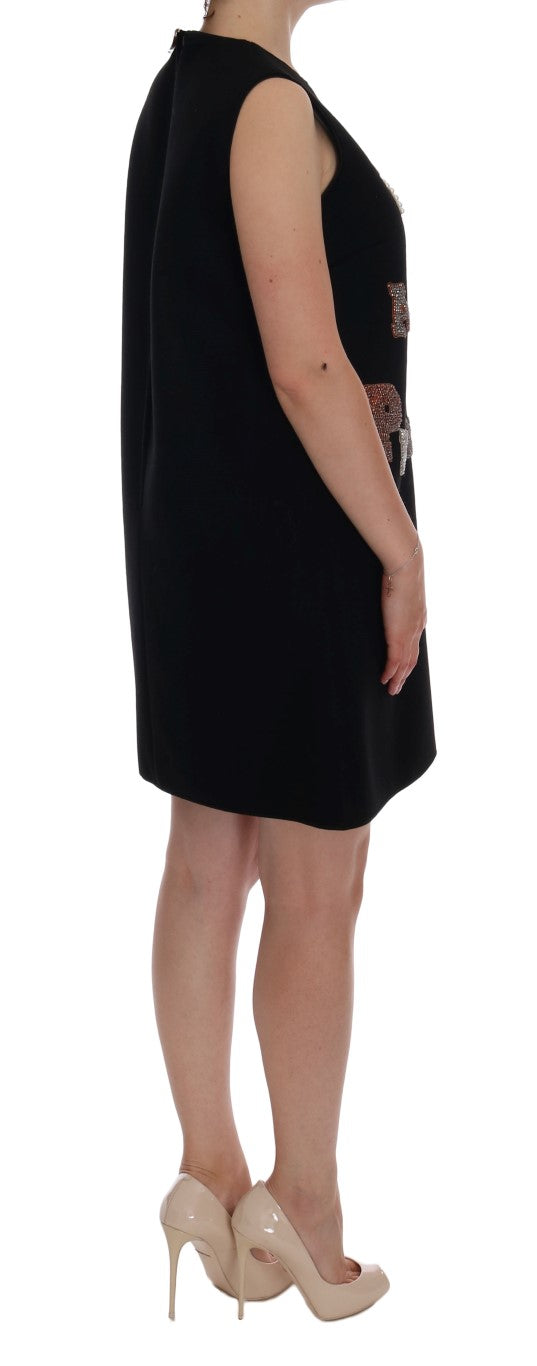Dolce & Gabbana Black 100% Wool 'I AM A PRINCESS' Crystal Shift Dress – Pearls, Zipper, Italian