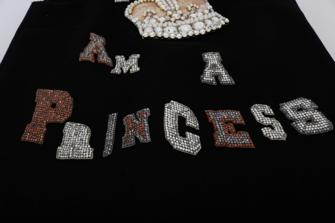 Dolce & Gabbana Black 100% Wool 'I AM A PRINCESS' Crystal Shift Dress – Pearls, Zipper, Italian