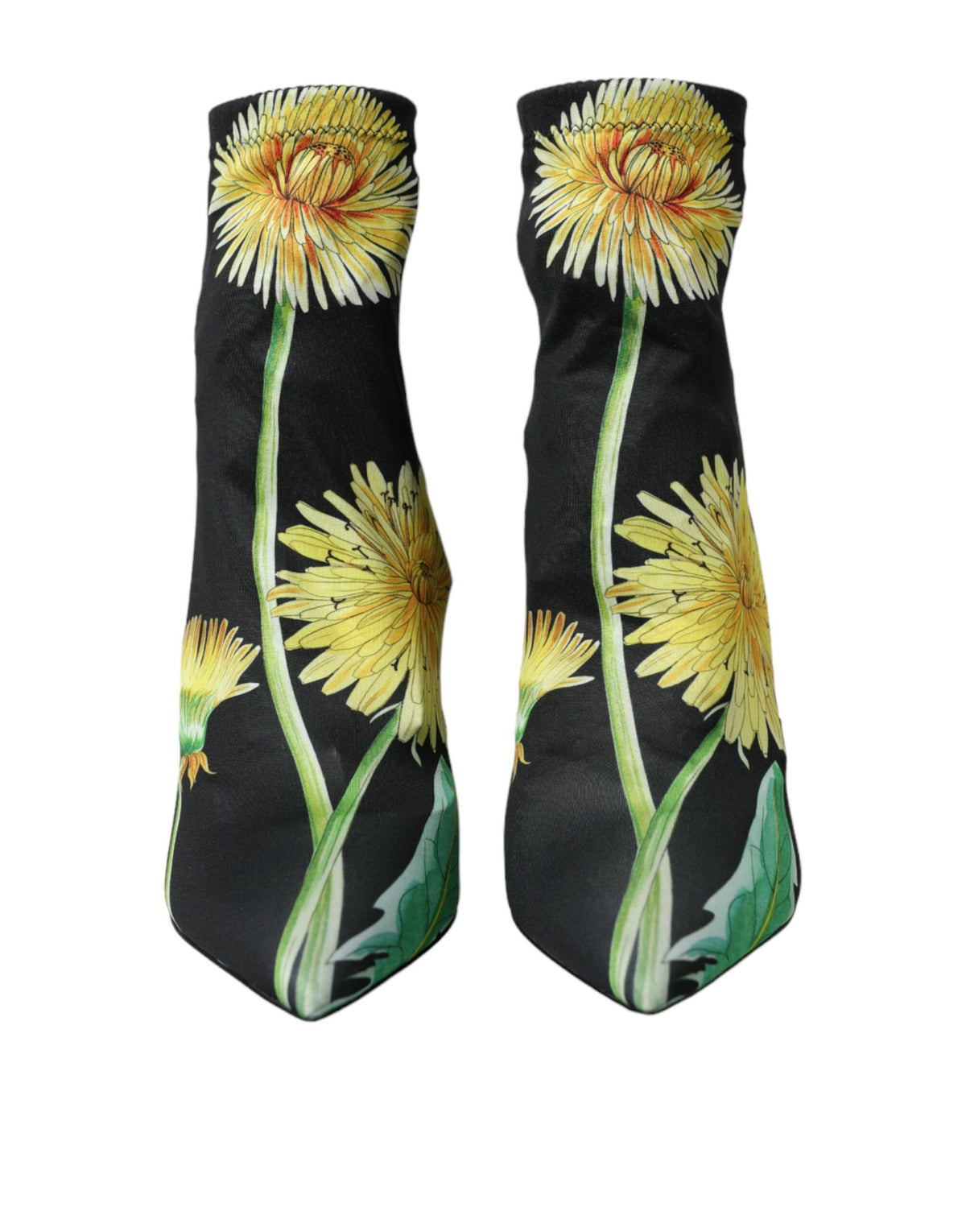 Dolce & Gabbana Black Floral Jersey Stretch Ankle Boots – Fabric Upper, Leather Sole, Logo, Italian