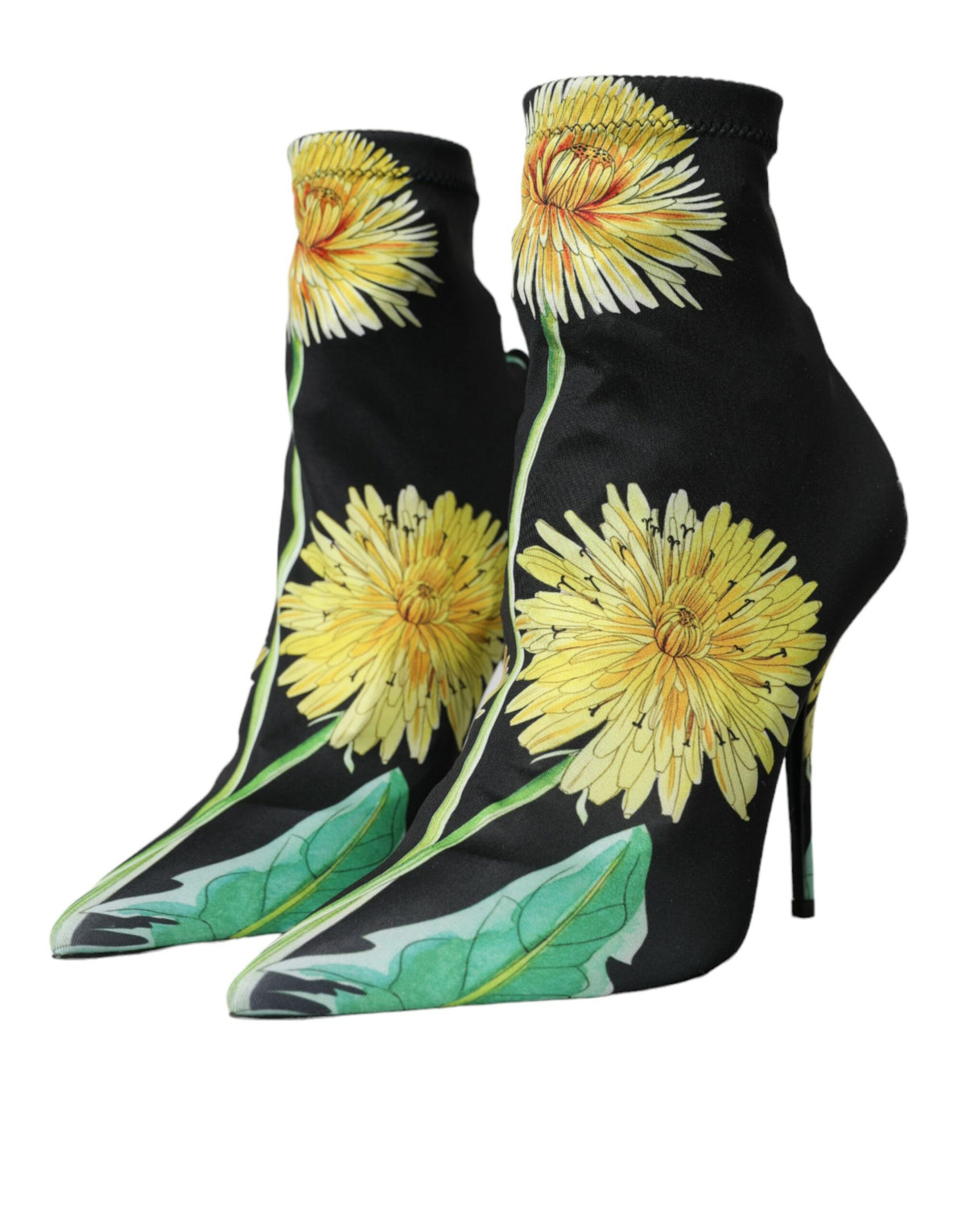 Dolce & Gabbana Black Floral Jersey Stretch Ankle Boots – Fabric Upper, Leather Sole, Logo, Italian