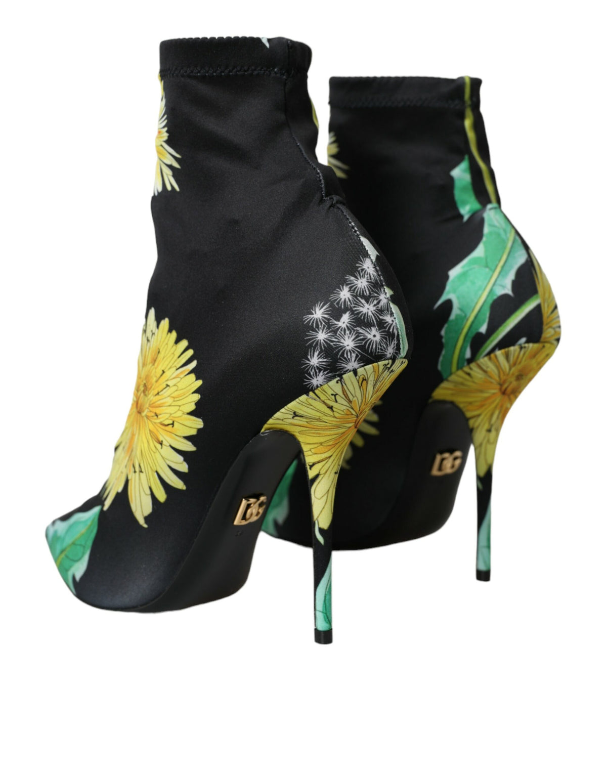 Dolce & Gabbana Black Floral Jersey Stretch Ankle Boots – Fabric Upper, Leather Sole, Logo, Italian