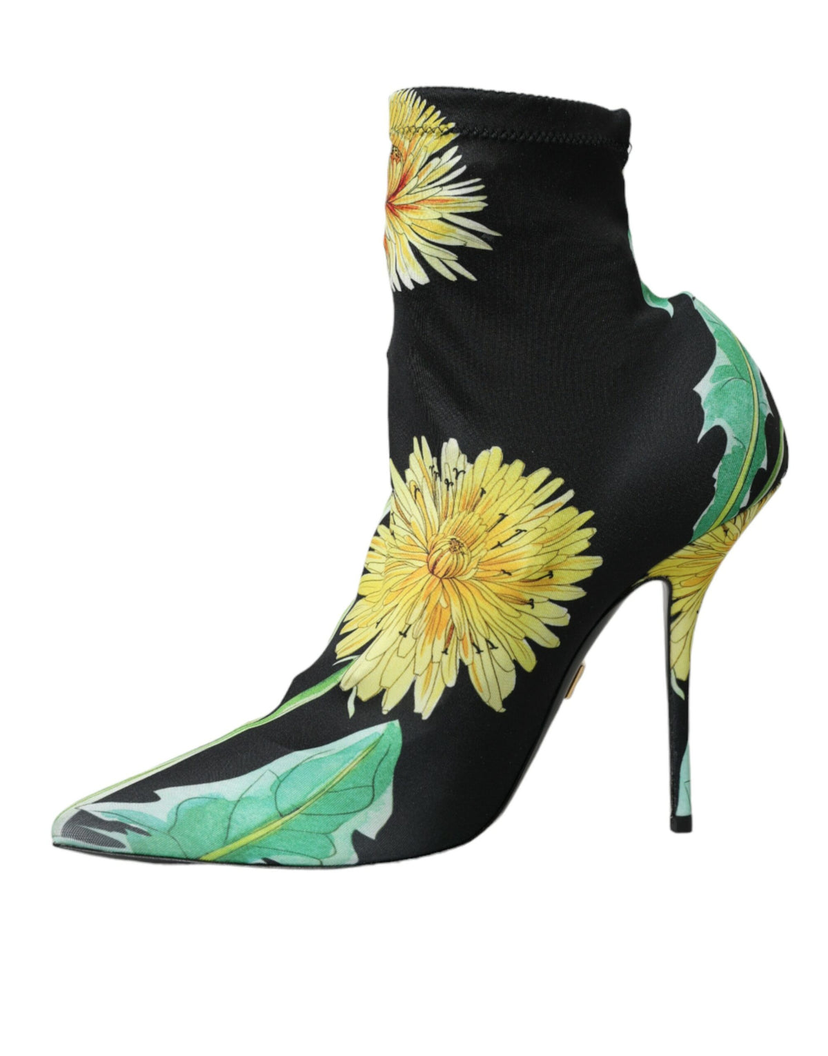 Dolce & Gabbana Black Floral Jersey Stretch Ankle Boots – Fabric Upper, Leather Sole, Logo, Italian