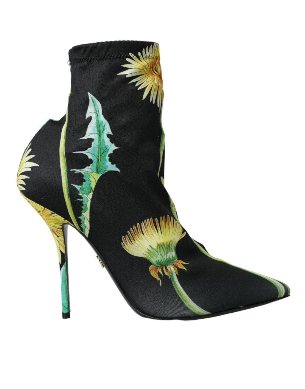 Dolce & Gabbana Black Floral Jersey Stretch Ankle Boots – Fabric Upper, Leather Sole, Logo, Italian