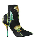 Dolce & Gabbana Black Floral Jersey Stretch Ankle Boots – Fabric Upper, Leather Sole, Logo, Italian