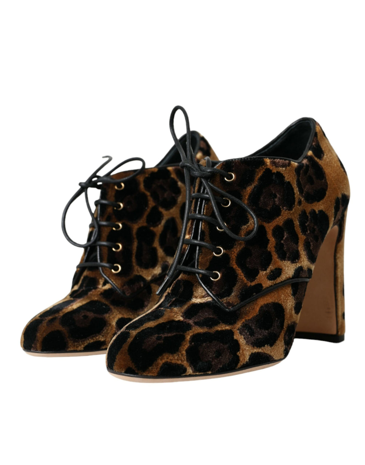 Dolce & Gabbana Brown Leopard Furry Viscose Lace-Up Ankle Boots – Leather Sole, Logo, Italian
