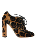 Dolce & Gabbana Brown Leopard Furry Viscose Lace-Up Ankle Boots – Leather Sole, Logo, Italian