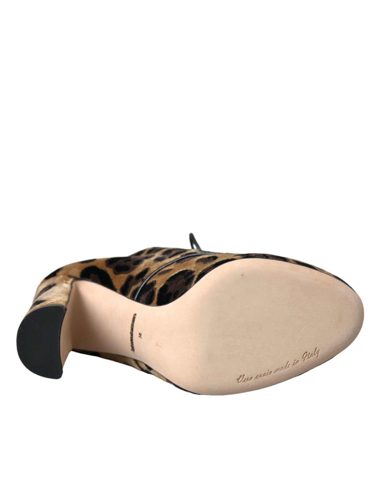 Dolce & Gabbana Brown Leopard Furry Viscose Lace-Up Ankle Boots – Leather Sole, Logo, Italian