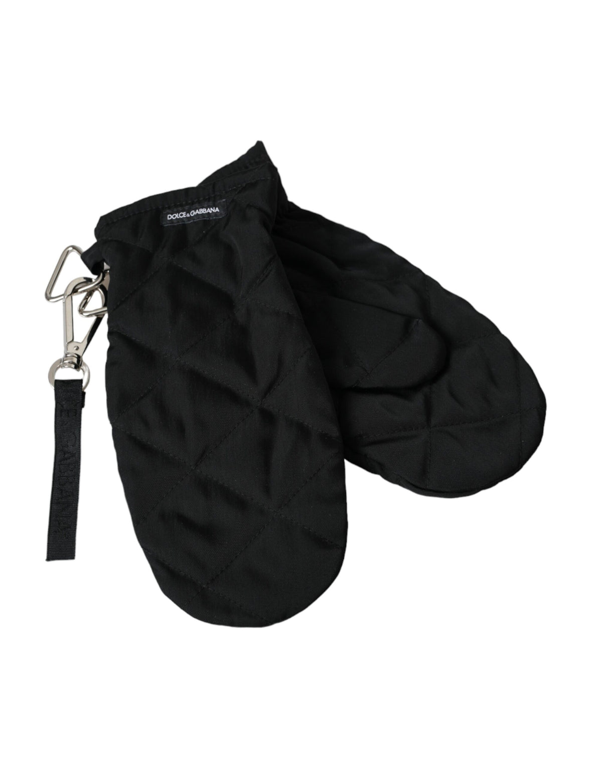 Dolce & Gabbana Black Quilted Nylon Wrist-Length Gloves – Viscose Lining, Logo, Italian