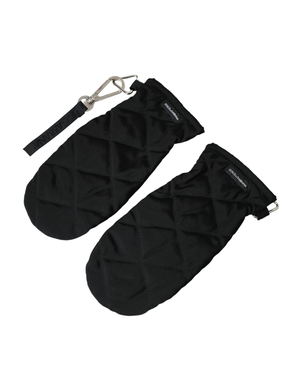 Dolce & Gabbana Black Quilted Nylon Wrist-Length Gloves – Viscose Lining, Logo, Italian
