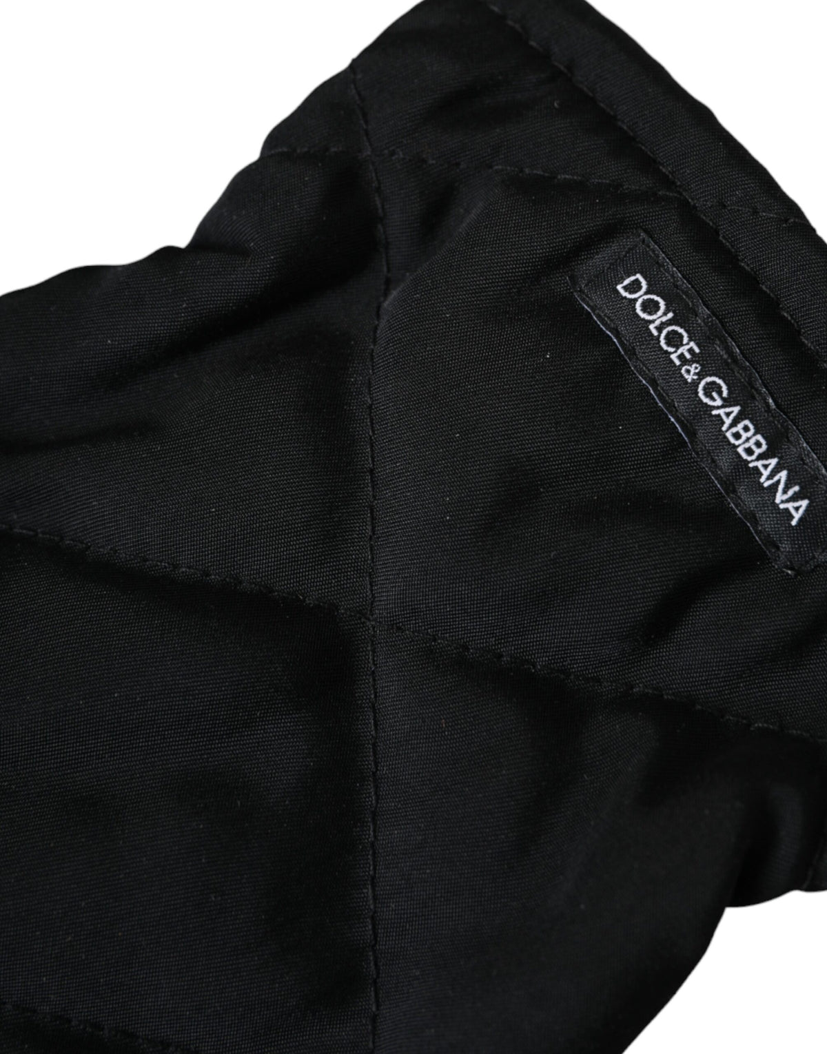 Dolce & Gabbana Black Quilted Nylon Wrist-Length Gloves – Viscose Lining, Logo, Italian