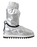 Dolce & Gabbana Silver Metallic Quilted Logo Patch Mid-Calf Boots – Nylon-Viscose, Rubber Sole, Logo, Italian