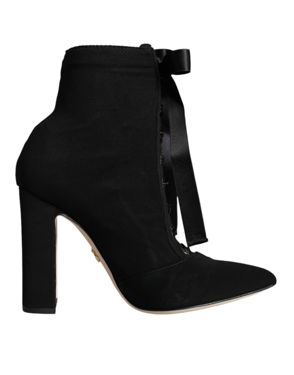 Dolce & Gabbana Black Suede Stretch Ankle Ballerina Flats – Lace-Up, Leather Sole, Logo, Italian