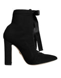 Dolce & Gabbana Black Suede Stretch Ankle Ballerina Flats – Lace-Up, Leather Sole, Logo, Italian