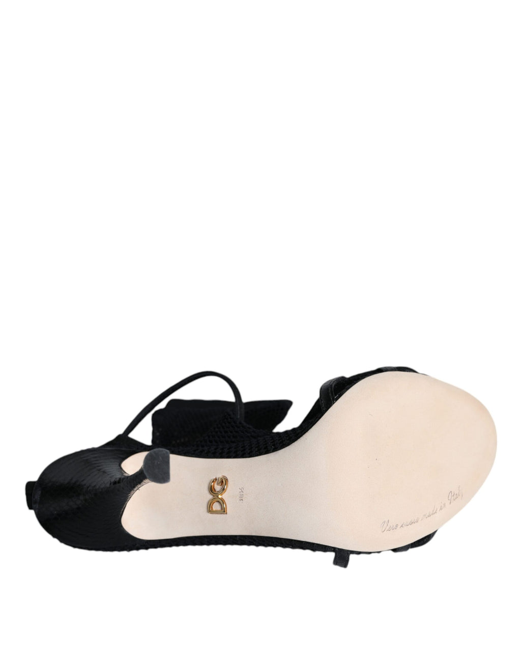 Dolce & Gabbana Black Mesh-Leather Stiletto Sandals – Buckle Closure, Leather Sole, Logo, Italian