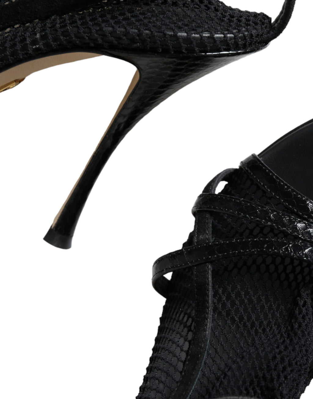 Dolce & Gabbana Black Mesh-Leather Stiletto Sandals – Buckle Closure, Leather Sole, Logo, Italian
