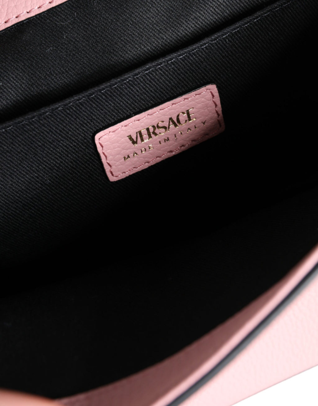 Versace Pink Grainy Calf Leather Logo Crossbody Shoulder Bag