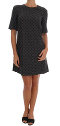 Dolce & Gabbana Gray Polka-Dotted Wool Stretch Dress