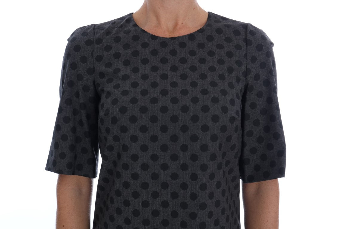 Dolce & Gabbana Gray Polka-Dotted Wool Stretch Dress