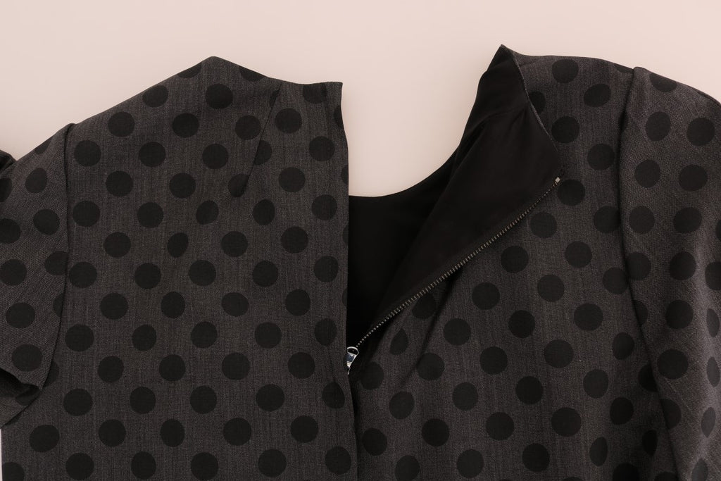 Dolce & Gabbana Gray Polka-Dotted Wool Stretch Dress