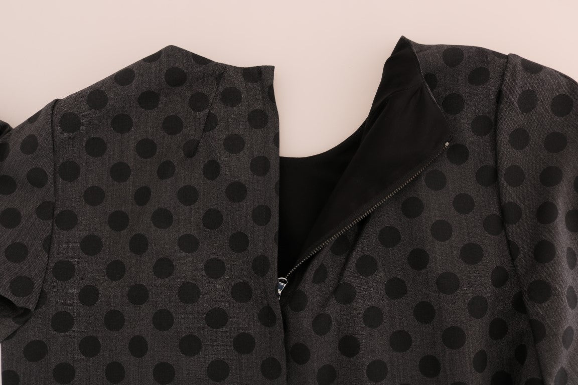 Dolce & Gabbana Gray Polka-Dotted Wool Stretch Dress