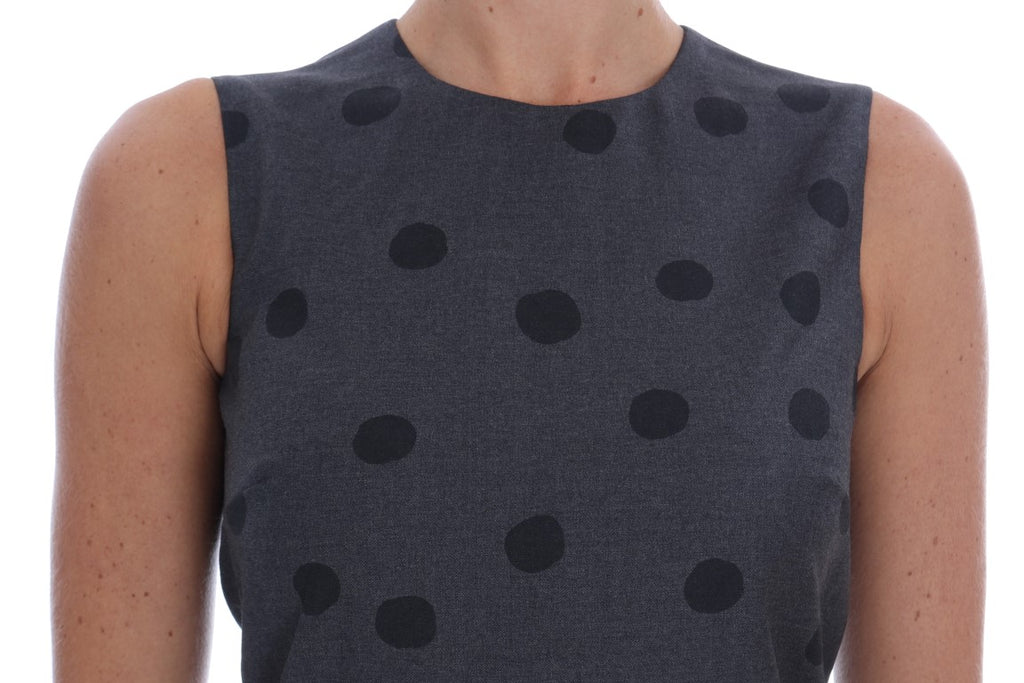 Dolce & Gabbana Gray Polka-Dotted Sheath Wool Dress