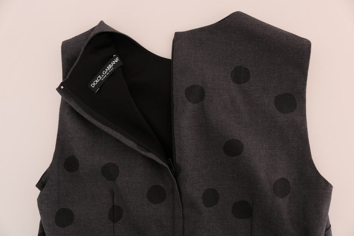 Dolce & Gabbana Gray Polka-Dotted Sheath Wool Dress