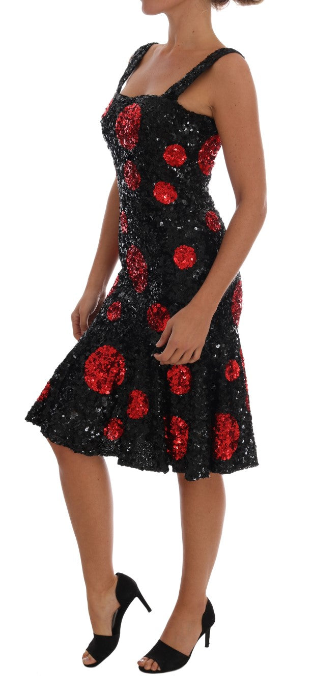 Dolce & Gabbana Black-Red Polka-Dotted Sequin Shift Dress - Sicily