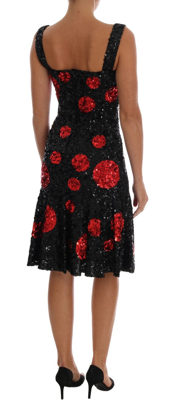 Dolce & Gabbana Black-Red Polka-Dotted Sequin Shift Dress - Sicily