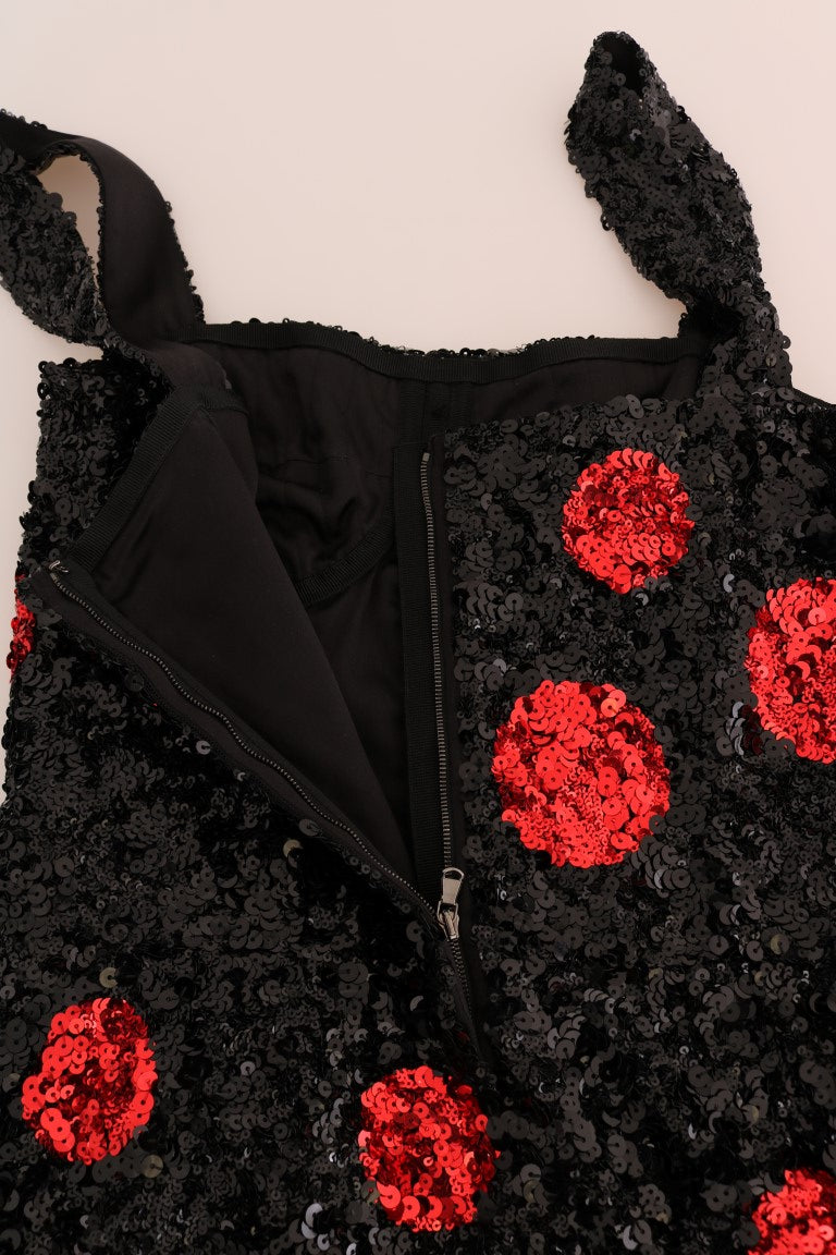 Dolce & Gabbana Black-Red Polka-Dotted Sequin Shift Dress - Sicily