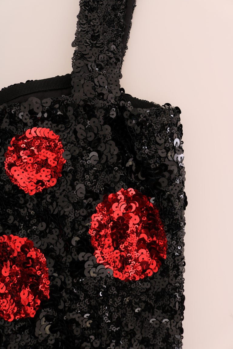 Dolce & Gabbana Black-Red Polka-Dotted Sequin Shift Dress - Sicily