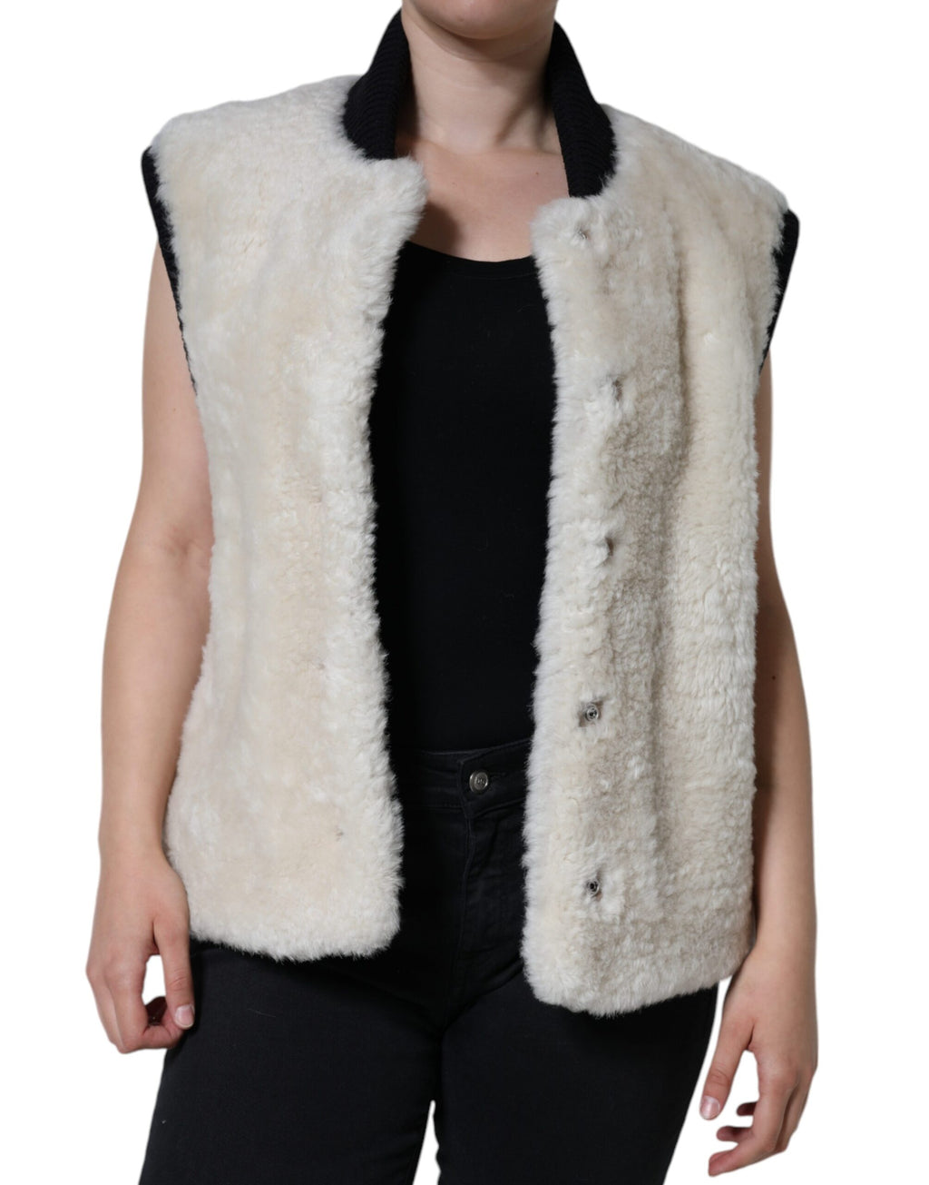 Burberry White WARRENFORD Shearling Leather Vest Coat Jacket