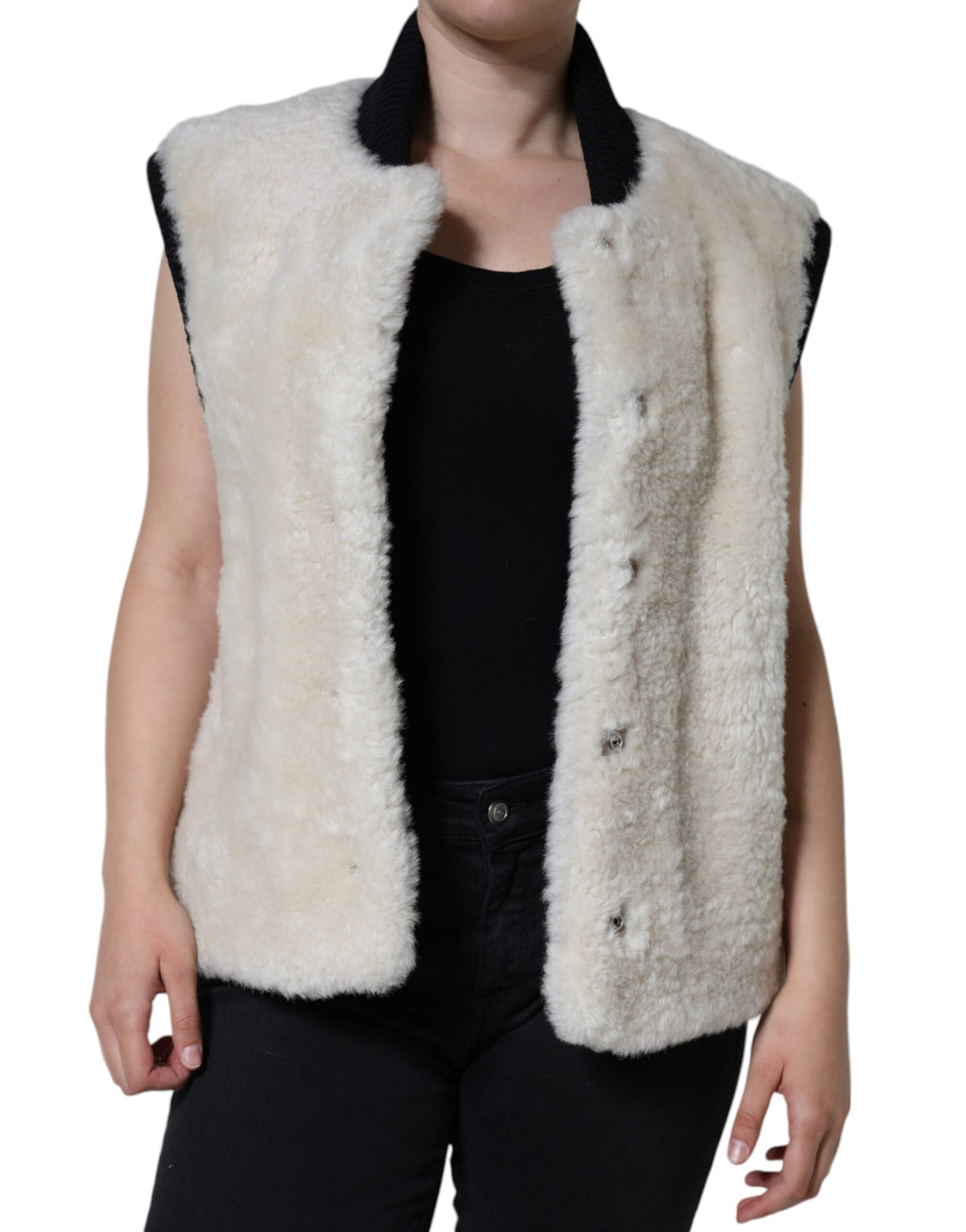 Burberry White WARRENFORD Shearling Leather Vest Coat Jacket