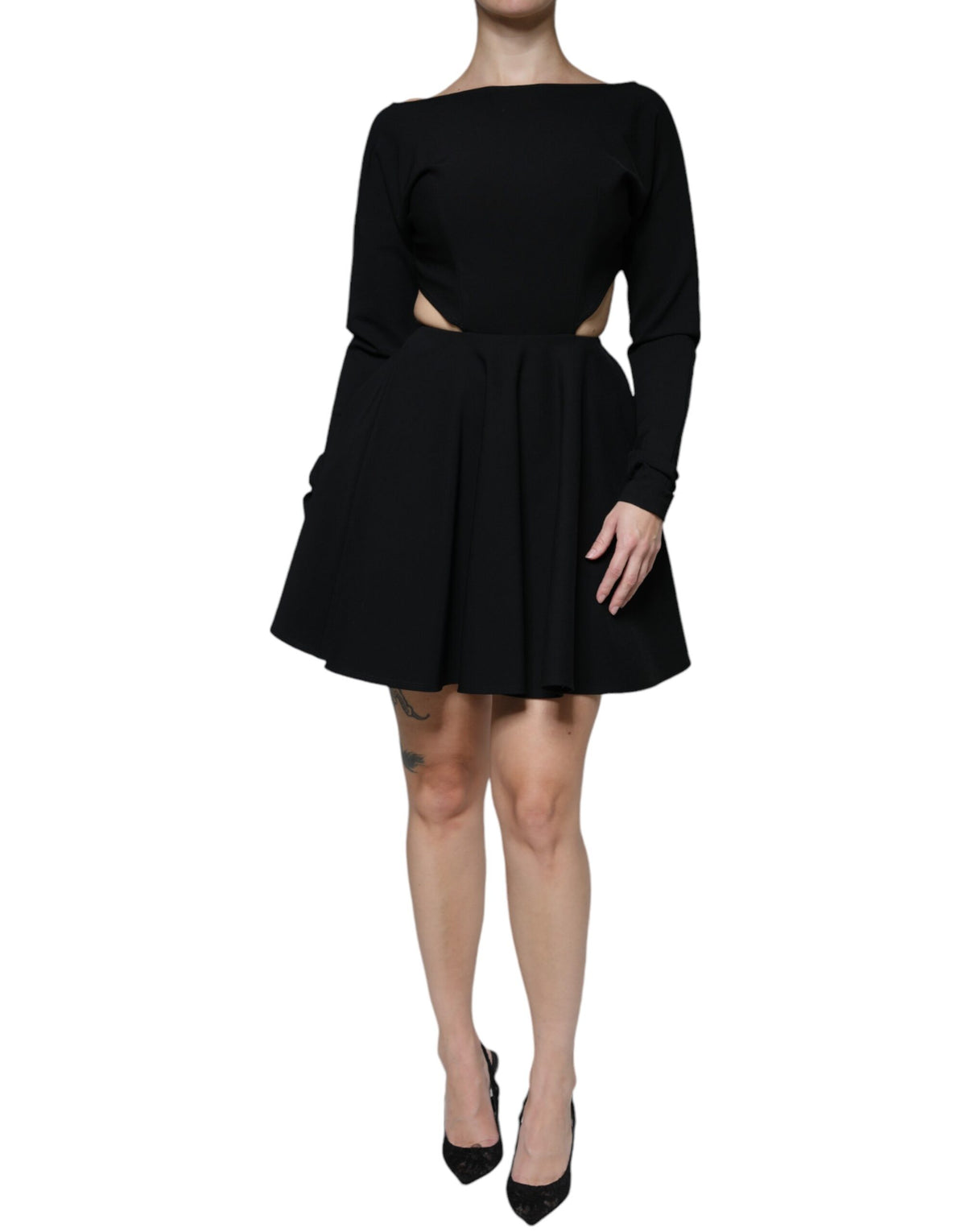 Dolce & Gabbana Black Viscose Cutout Long-Sleeve A-Line Mini Dress