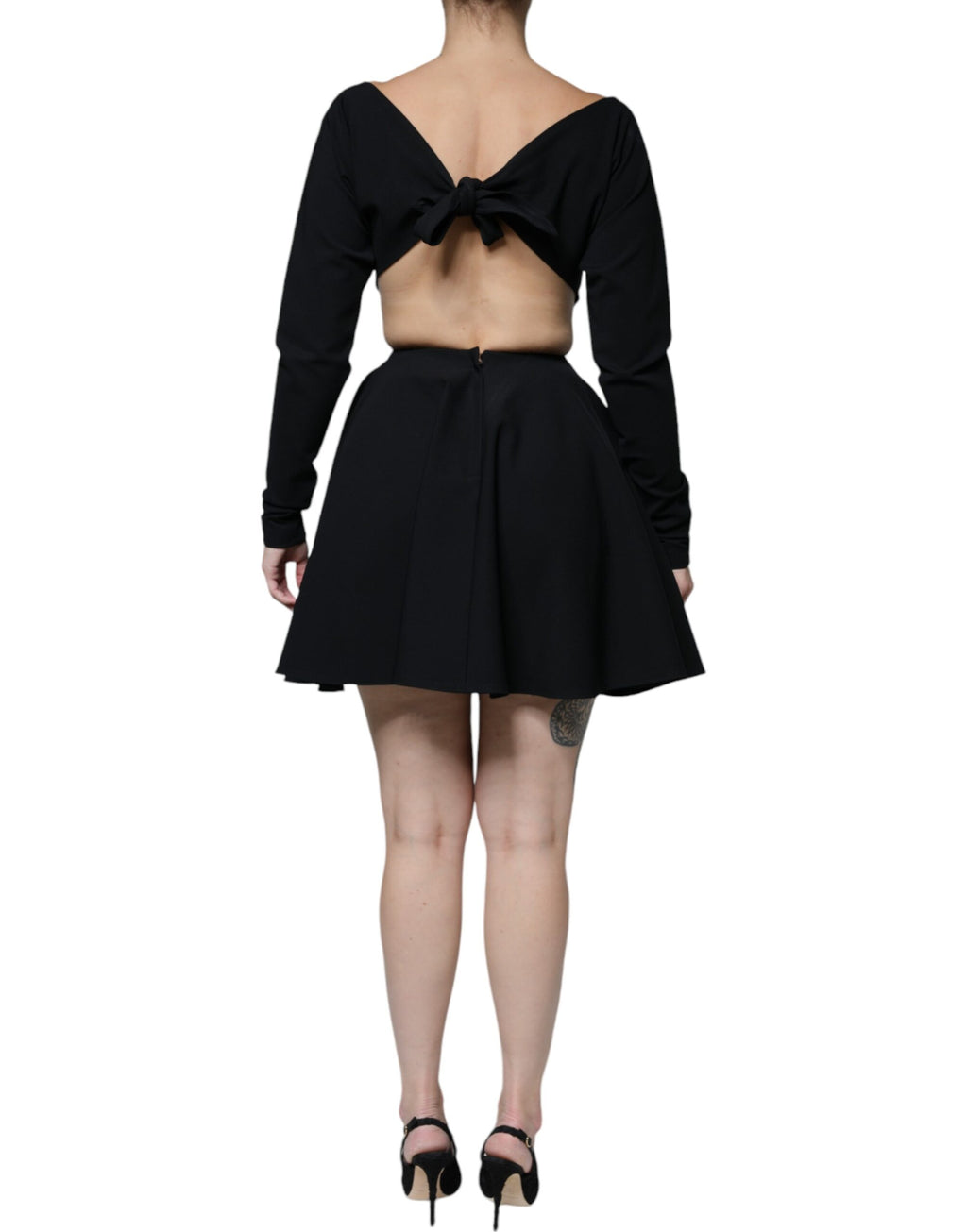 Dolce & Gabbana Black Viscose Cutout Long-Sleeve A-Line Mini Dress