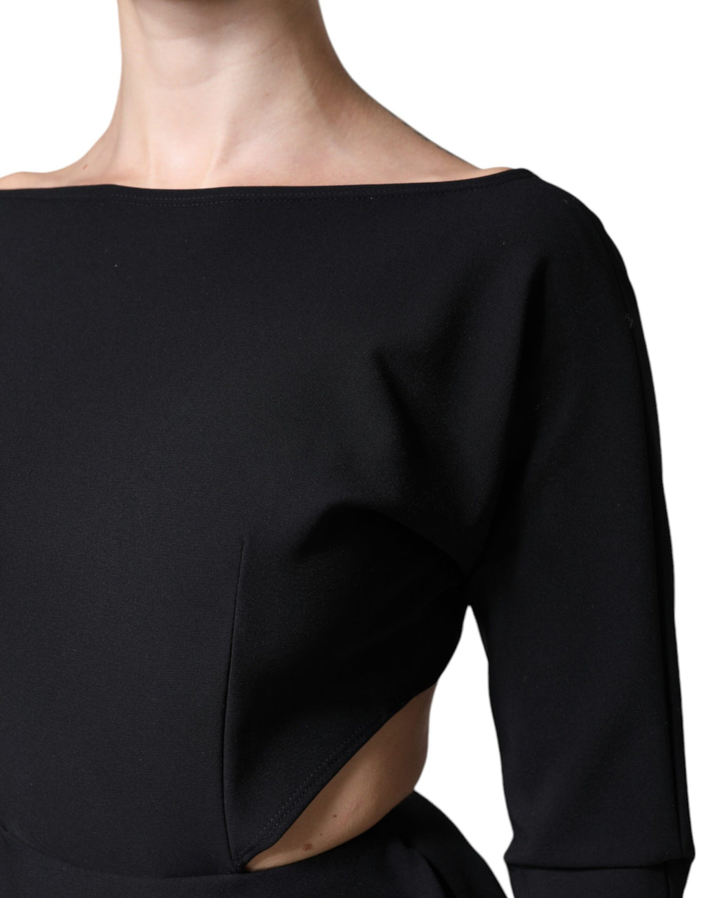 Dolce & Gabbana Black Viscose Cutout Long-Sleeve A-Line Mini Dress