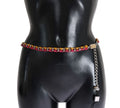 Dolce & Gabbana Red-Yellow Leather Belt - With Crystal and Brass Embellishment