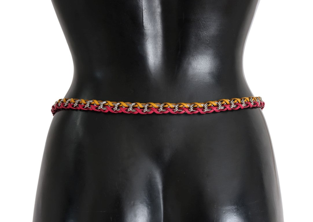 Dolce & Gabbana Red-Yellow Leather Belt - With Crystal and Brass Embellishment