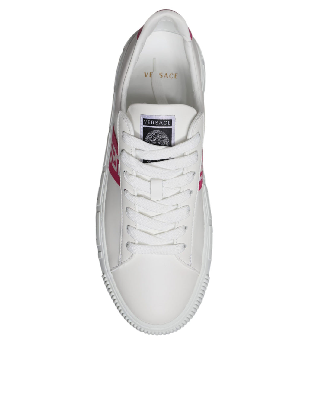 Versace White Pink Greca Print Platform Low Top Sneakers Shoes