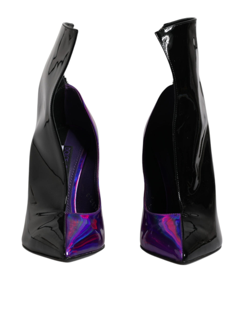 Dolce & Gabbana Lilac-Black Pointed Leather Ankle Boots – Zipper, Leather Sole, Logo, Italian