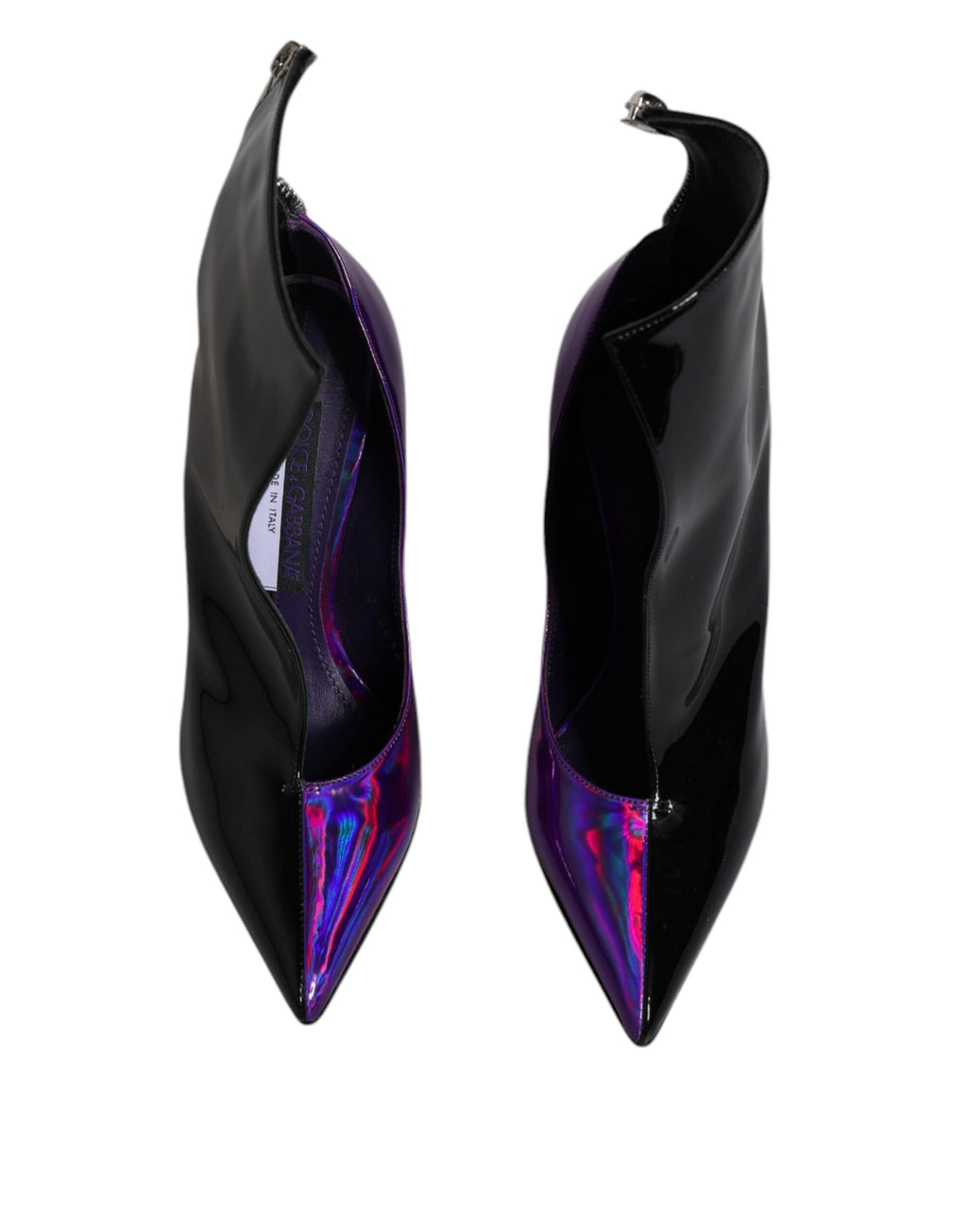Dolce & Gabbana Lilac-Black Pointed Leather Ankle Boots – Zipper, Leather Sole, Logo, Italian