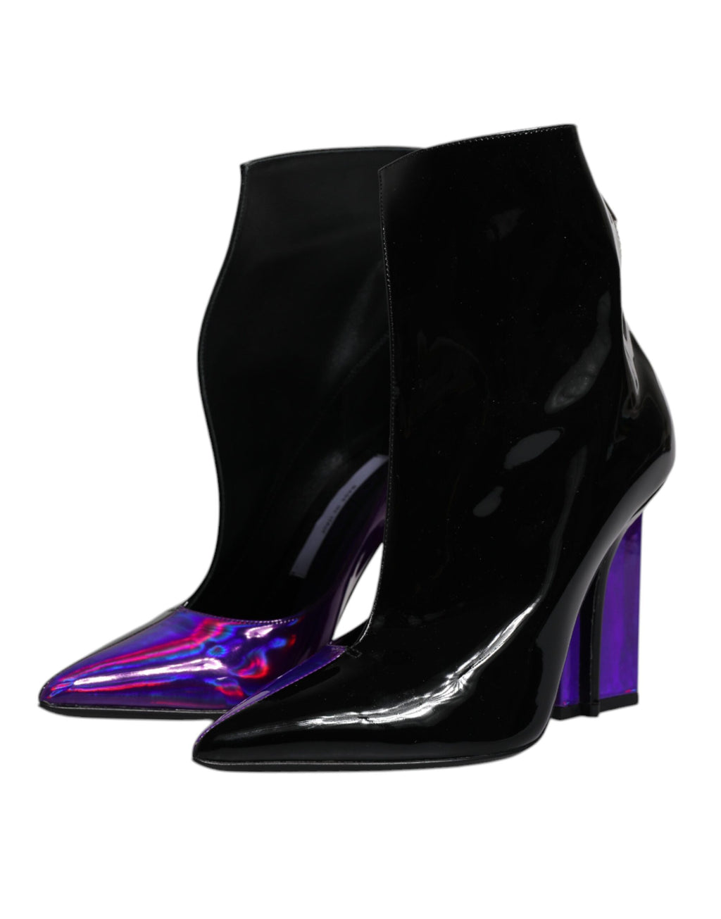 Dolce & Gabbana Lilac-Black Pointed Leather Ankle Boots – Zipper, Leather Sole, Logo, Italian