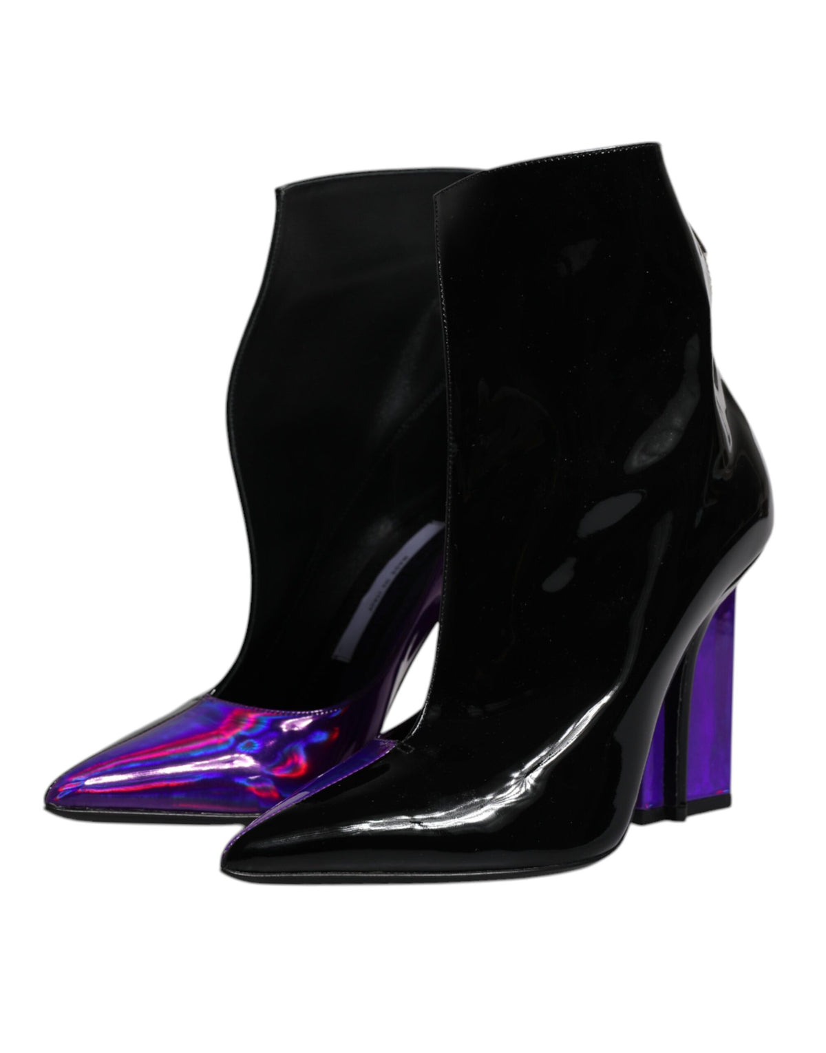 Dolce & Gabbana Lilac-Black Pointed Leather Ankle Boots – Zipper, Leather Sole, Logo, Italian