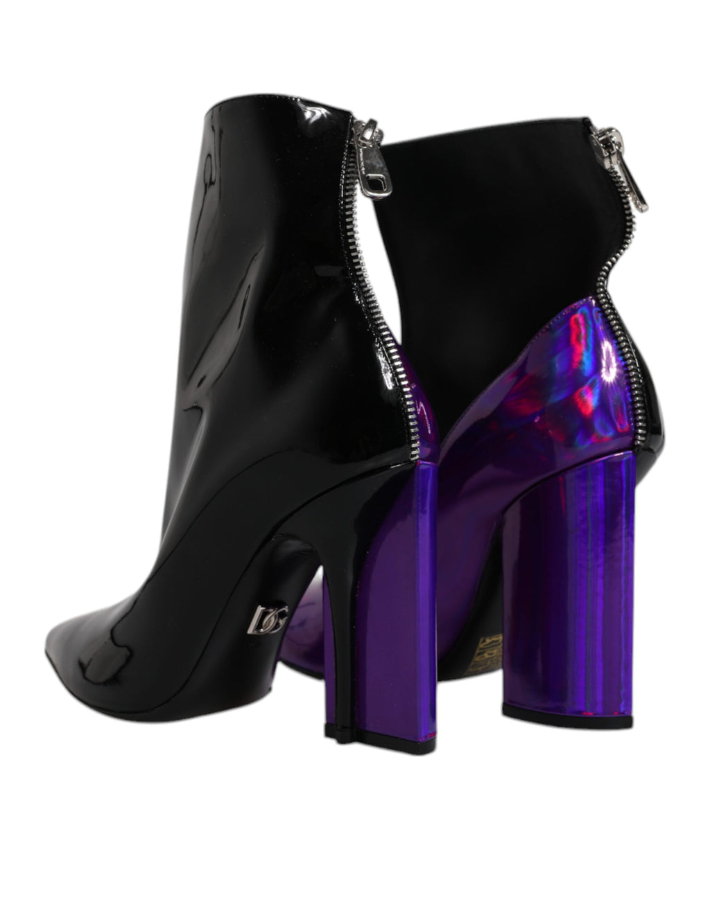 Dolce & Gabbana Lilac-Black Pointed Leather Ankle Boots – Zipper, Leather Sole, Logo, Italian