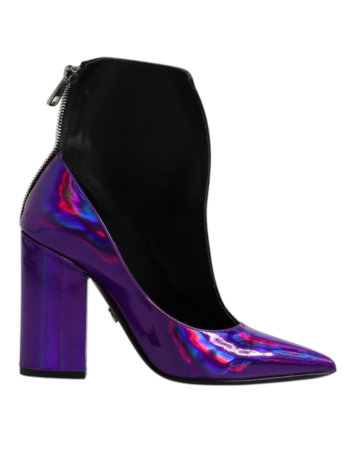 Dolce & Gabbana Lilac-Black Pointed Leather Ankle Boots – Zipper, Leather Sole, Logo, Italian