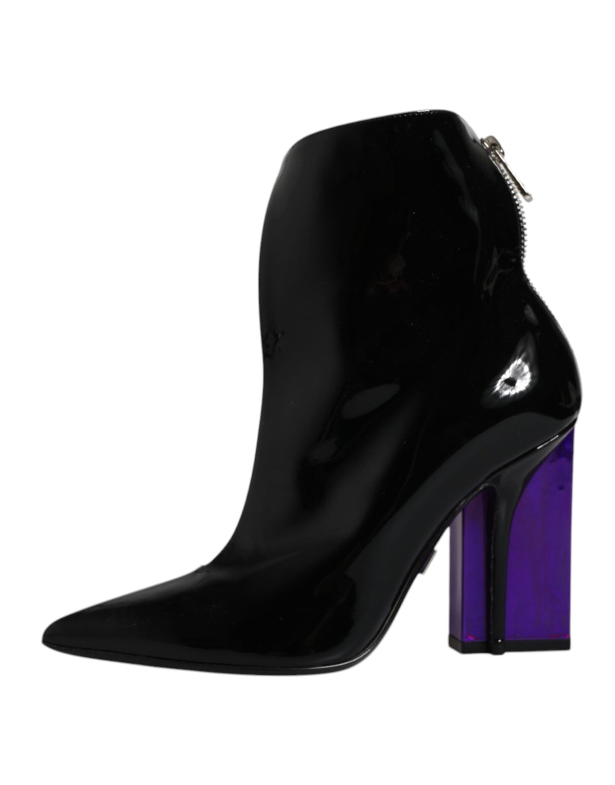 Dolce & Gabbana Lilac-Black Pointed Leather Ankle Boots – Zipper, Leather Sole, Logo, Italian